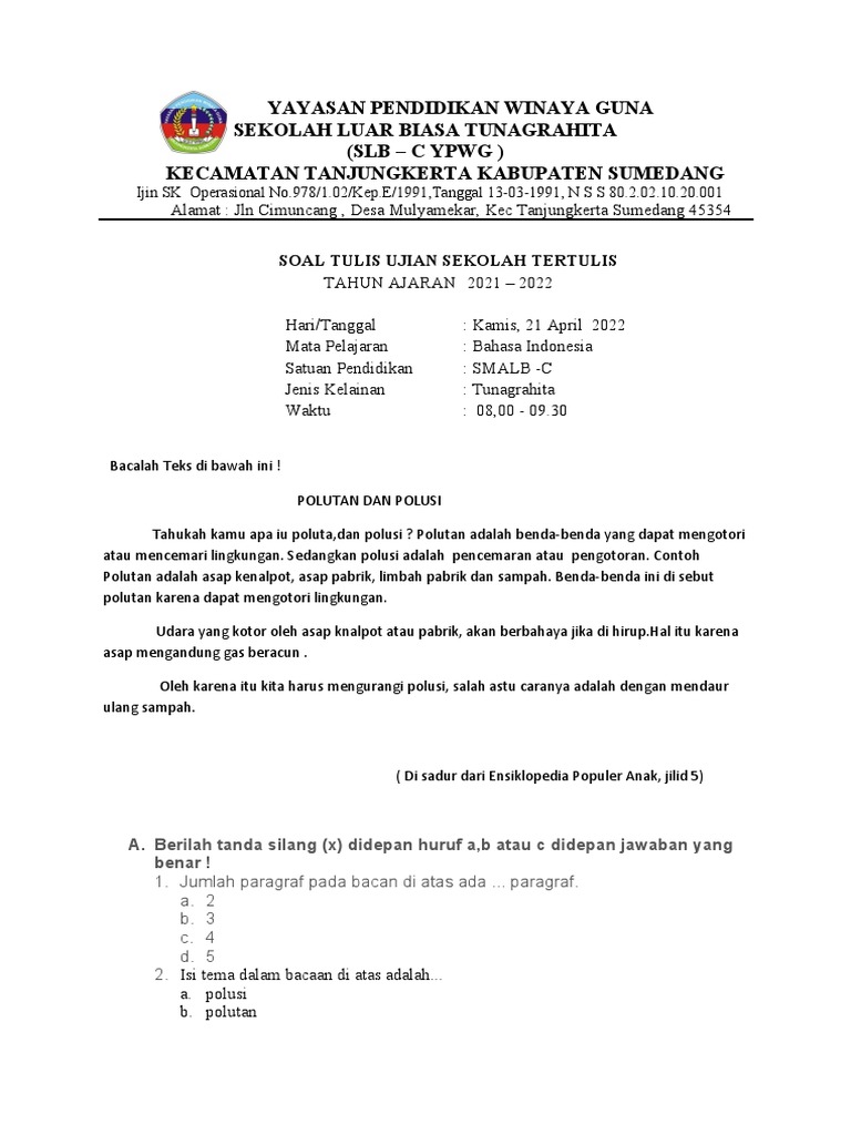 Soal Ujian Bahasa Indonesia Pdf