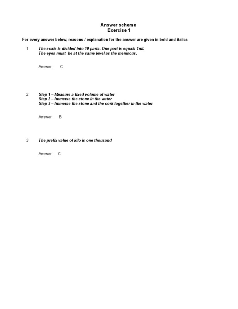 Answer Scheme for Measurement Exercises | PDF