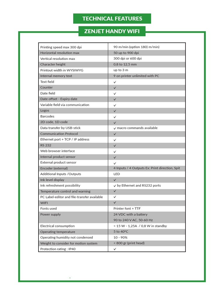 Zenjet Printer Technical Specifications | PDF