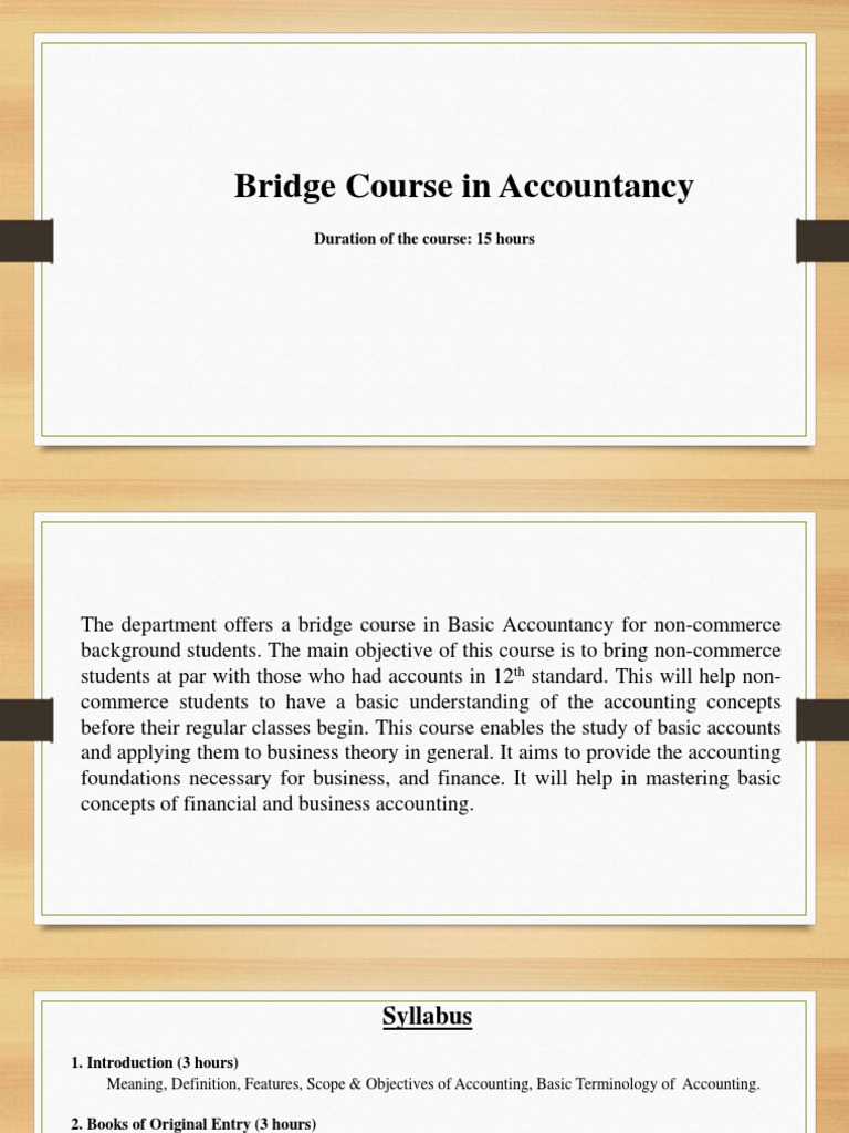 Bridge Course in Accountancy Duration of The Course 15 Hours