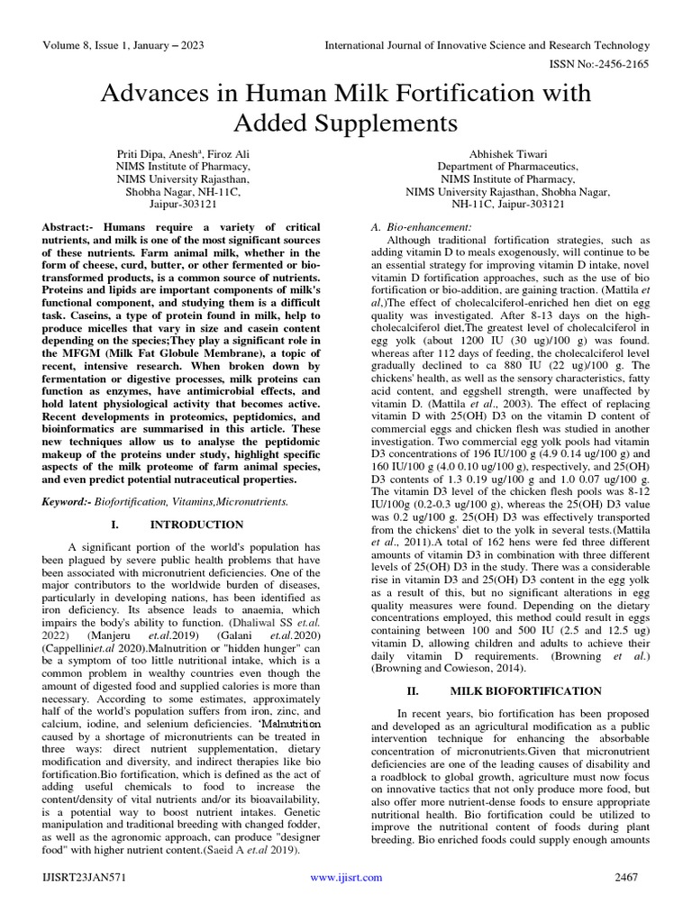 Advances in Human Milk Fortification With Added Supplements PDF