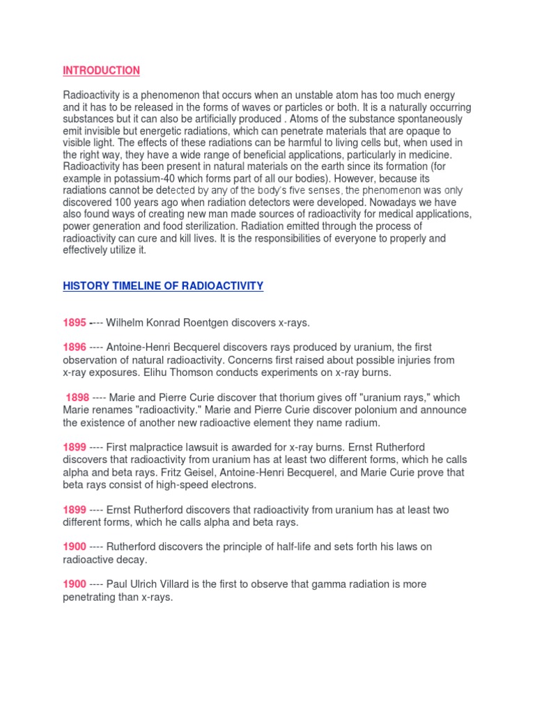 History of Radioactivity Timeline | PDF | Radioactive Decay | Nuclear ...