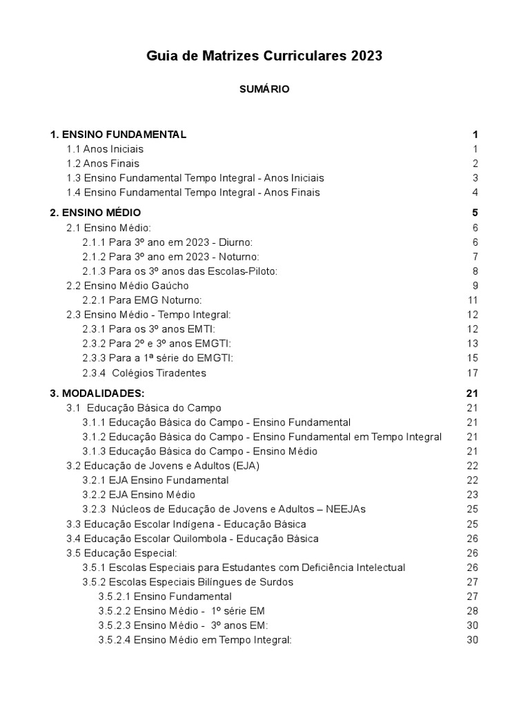 Guia de Matrizes Curriculares 2023 | PDF | Science | Pedagogia