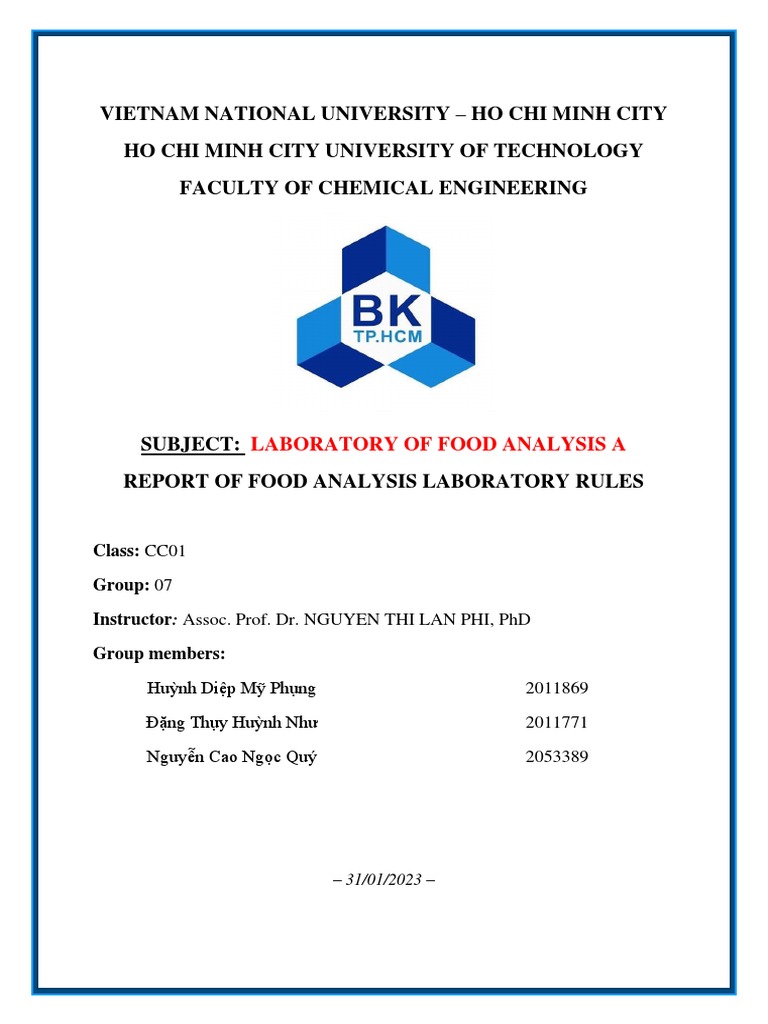 Group7 Report of Food Analysis Laboratory Rules PDF Laboratories Hazards