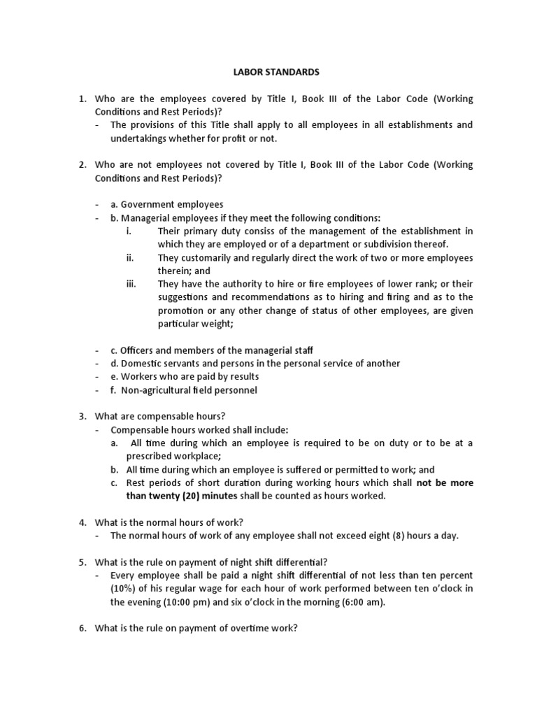Labor Standards and Employee Rights Guide | PDF | Employment | Overtime