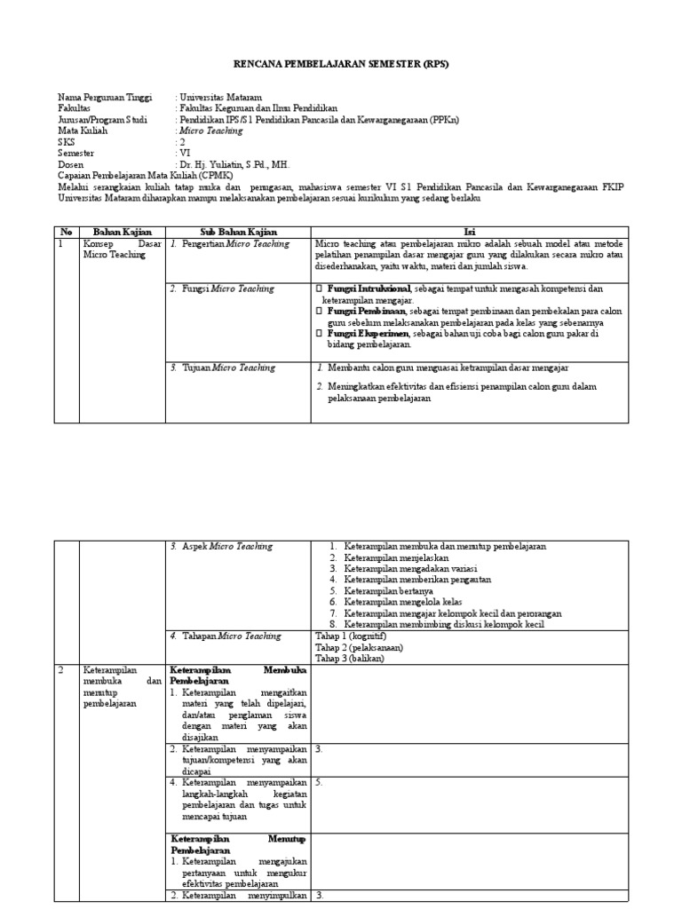 Rencana Pembelajaran Micro Teaching | PDF | Karier & Perkembangan ...