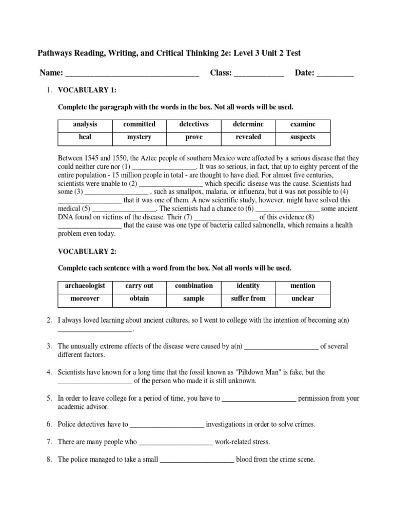 Pathways 3 Unit 2 Test Answer Key | PDF | Tutankhamun | Fossil