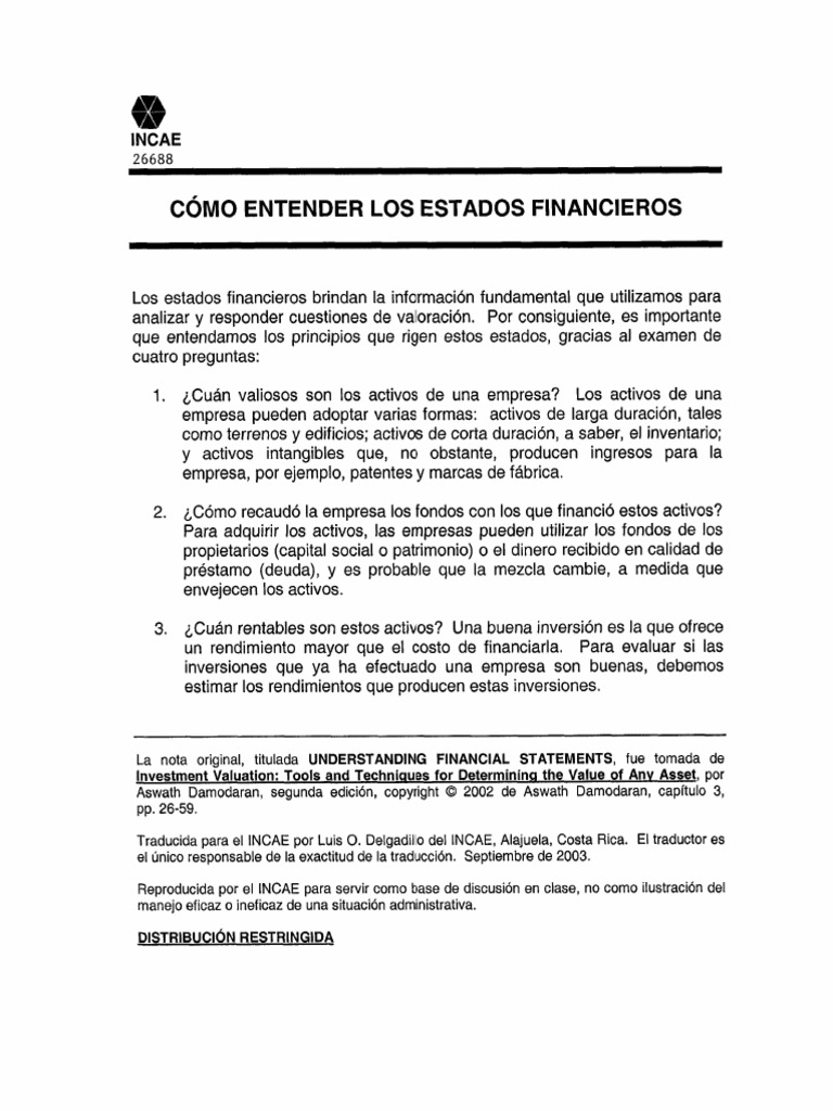 Nota Técnica Como Entender Los Estados Financieros | PDF