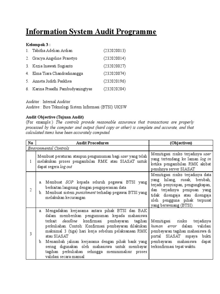 Program Audit (Environmental & Physical Control) - Kelompok 3 | PDF ...