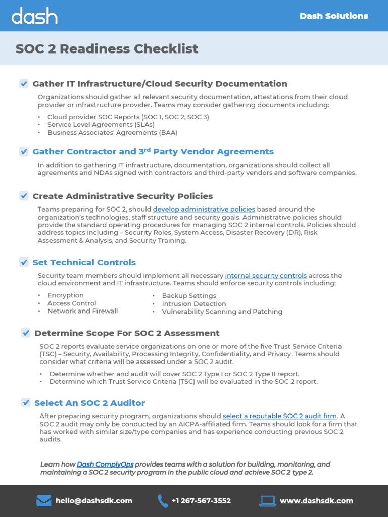 SOC 2 Readiness Checklist | Download Free PDF | Security | Computer ...