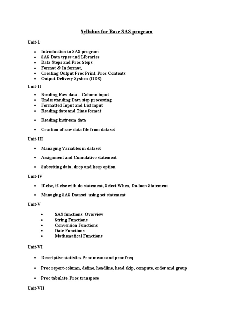 Base SAS Programming Syllabus | PDF | Computers