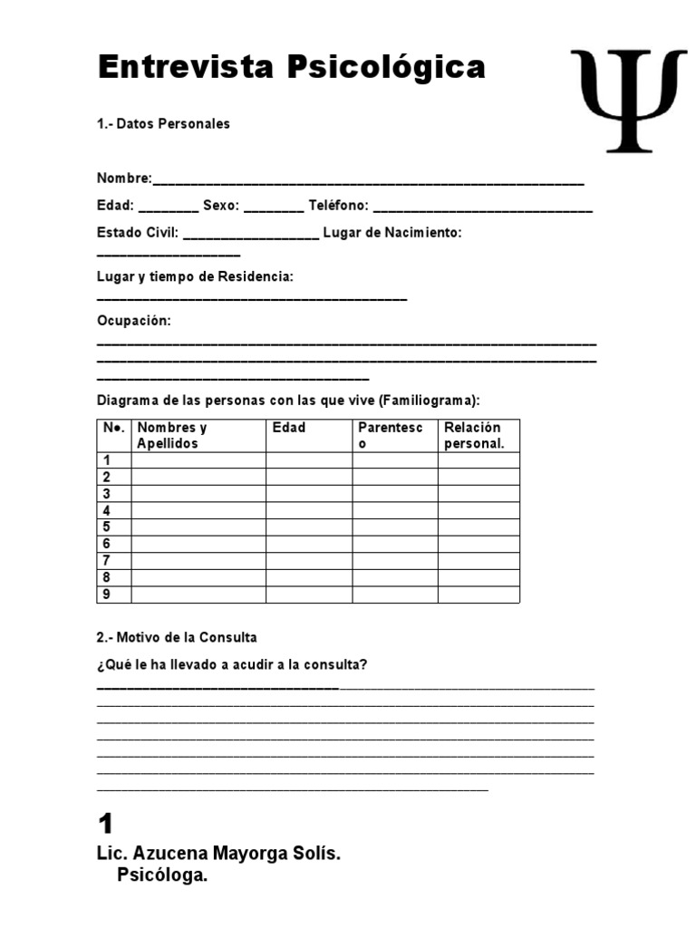 Entrevista Psicologica Adulto | PDF | Sicología | Medicina CLINICA