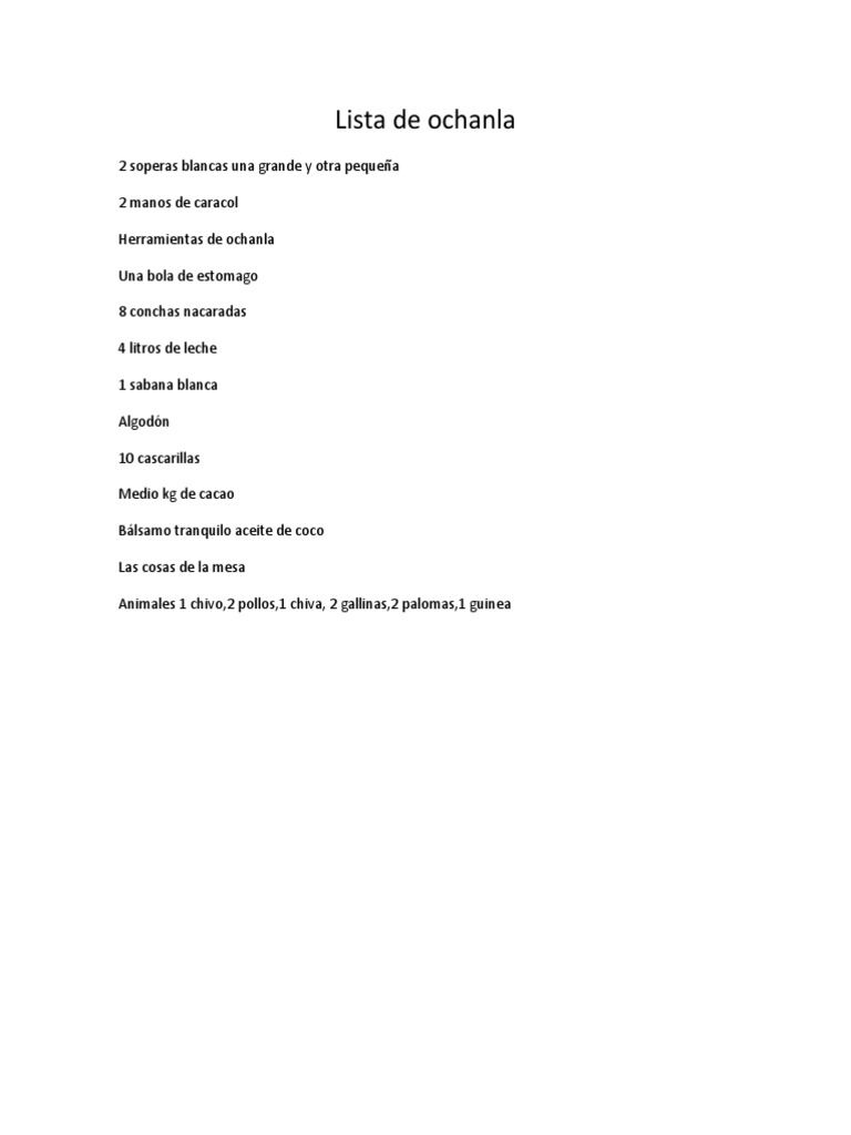 Elementos para Ochanla y Ritual Yoruba | PDF