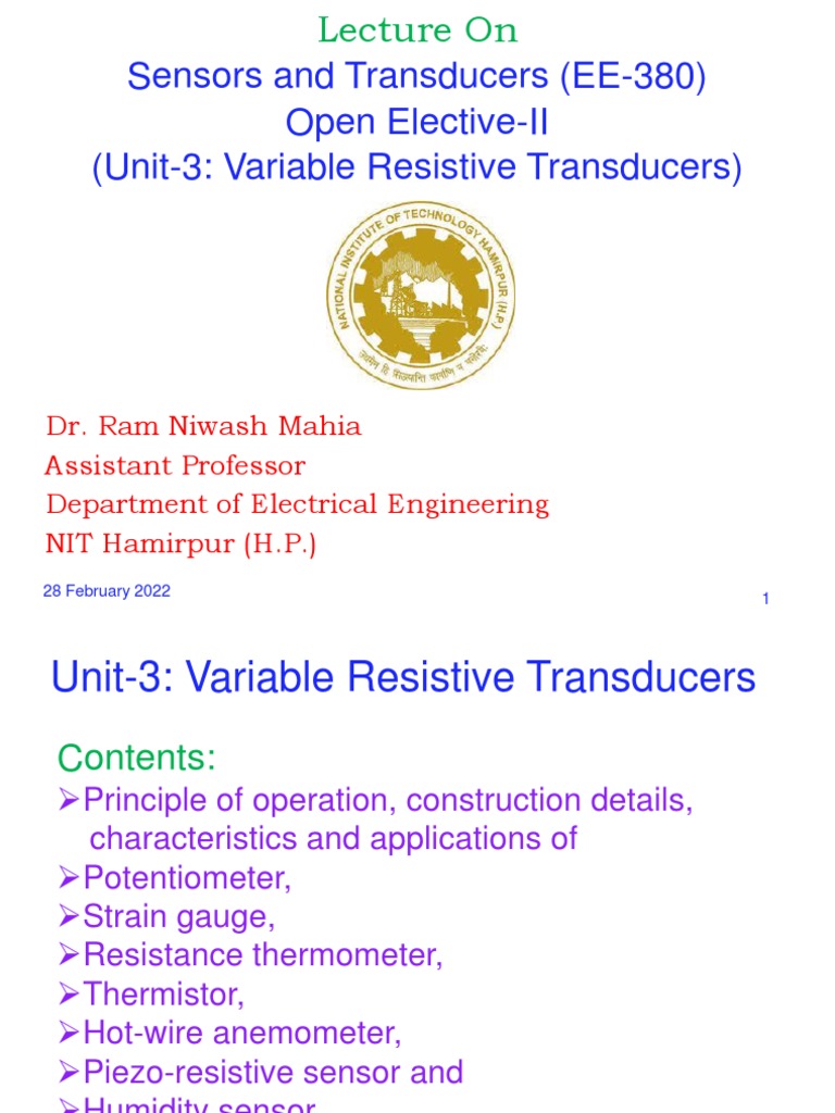 Unit-3 - EED-380 Sensor and Transducer | PDF | Electrical Resistance ...