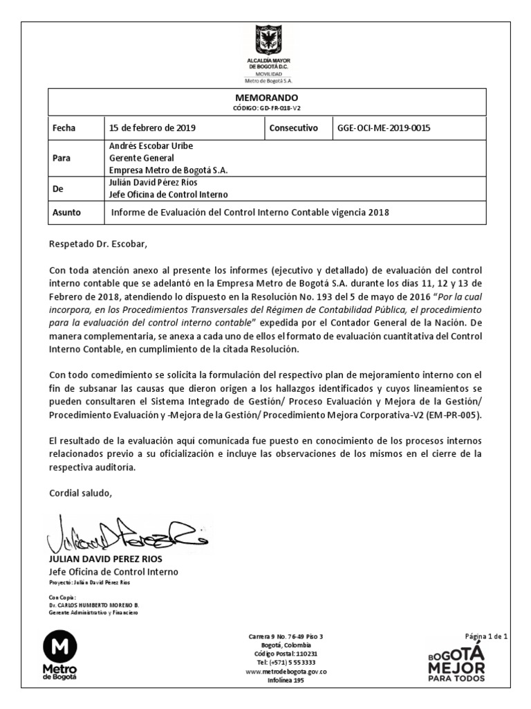 Informe de Control Interno Contable 2018 | PDF | Auditoría | Contabilidad