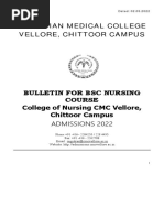 BSC Nursing CMC Vellore Chittoor Campus Admission Bulletin 2022