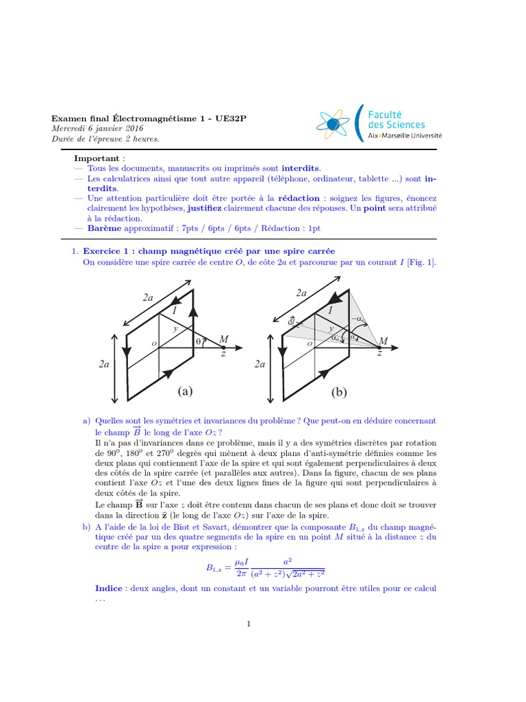 Exam UE32P Electromagnetisme 1 2015-2016 Soluce New | PDF | Métrologie ...