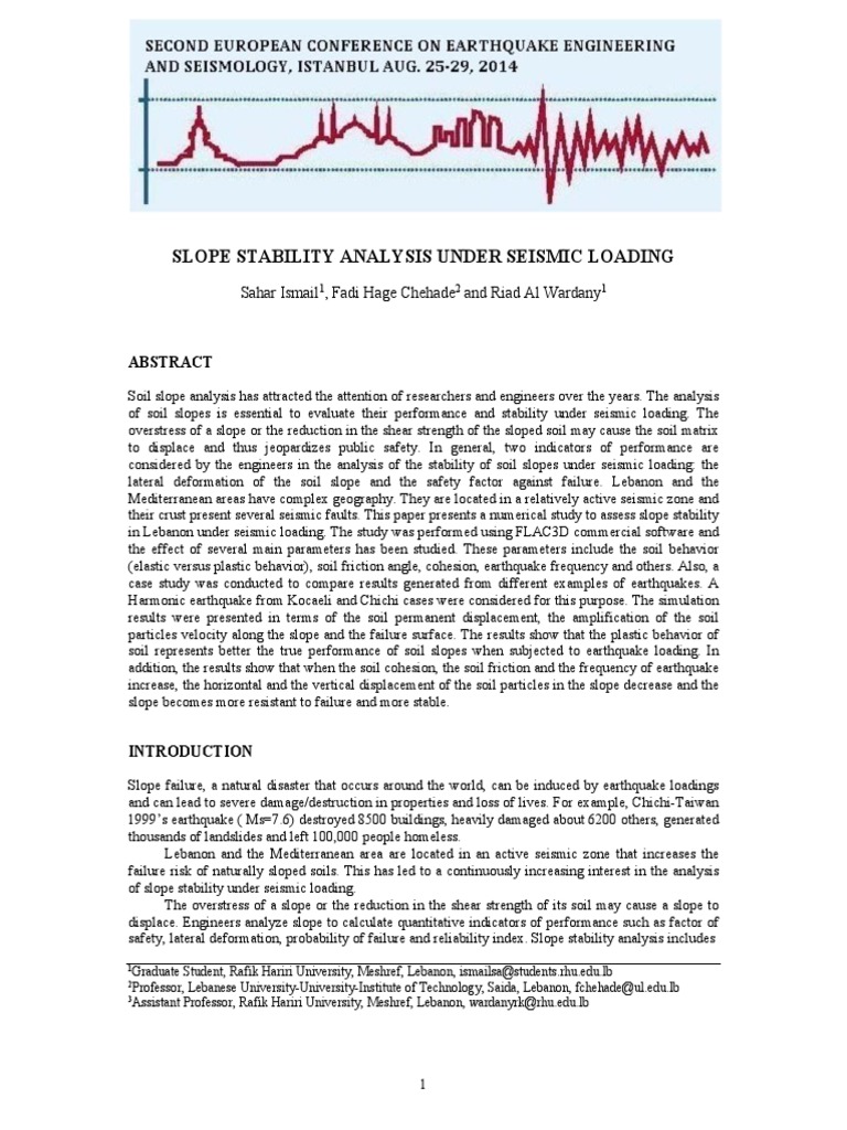 2ecee2014-Slope Stability Analysis Under Seismic Loading | PDF ...