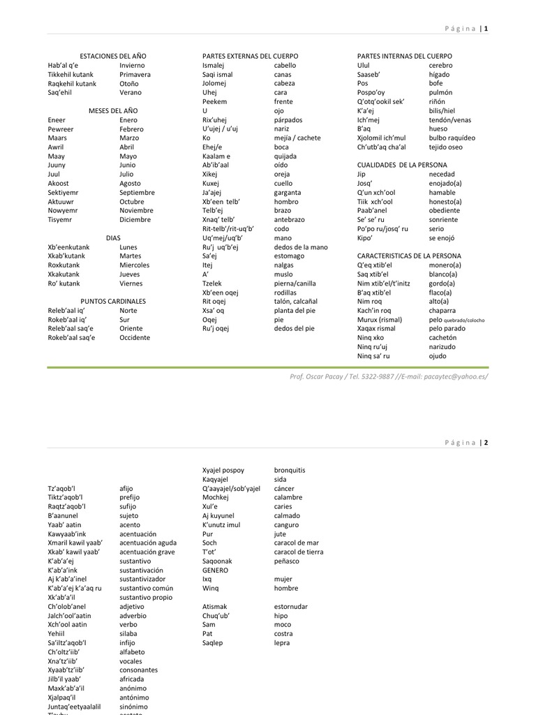 Q'eqchi' estaciones del año Vocabulario Prof. Luis Ho T.