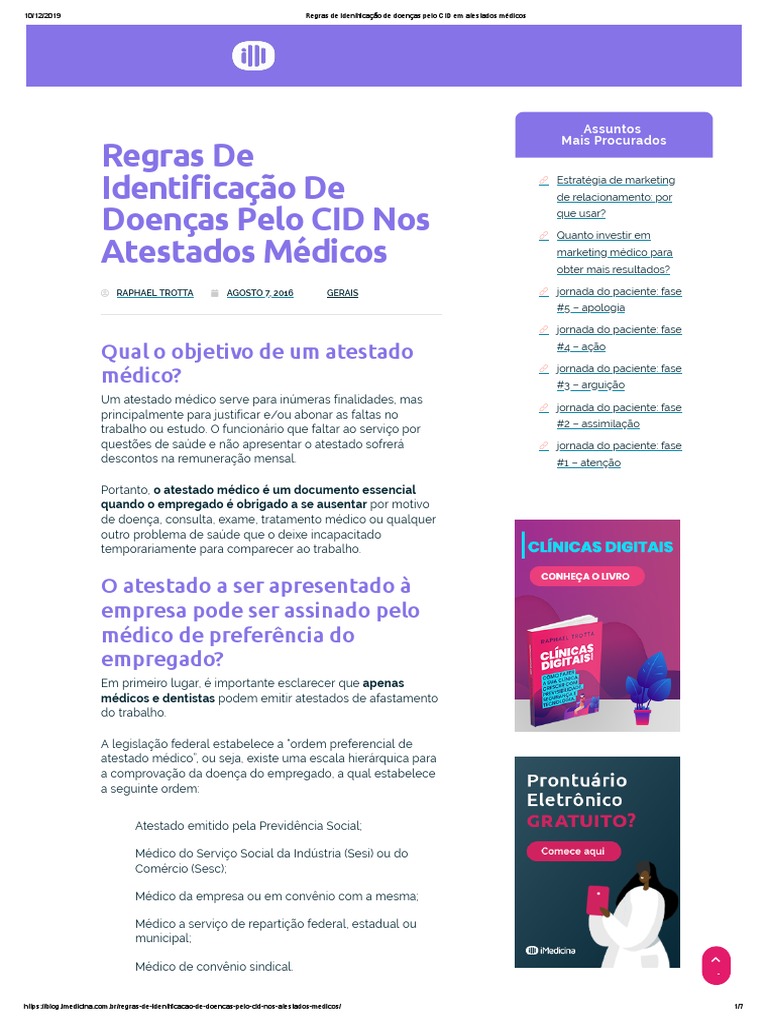 Regras de Identificação de Doenças Pelo CID em Atestados Médicos | PDF ...