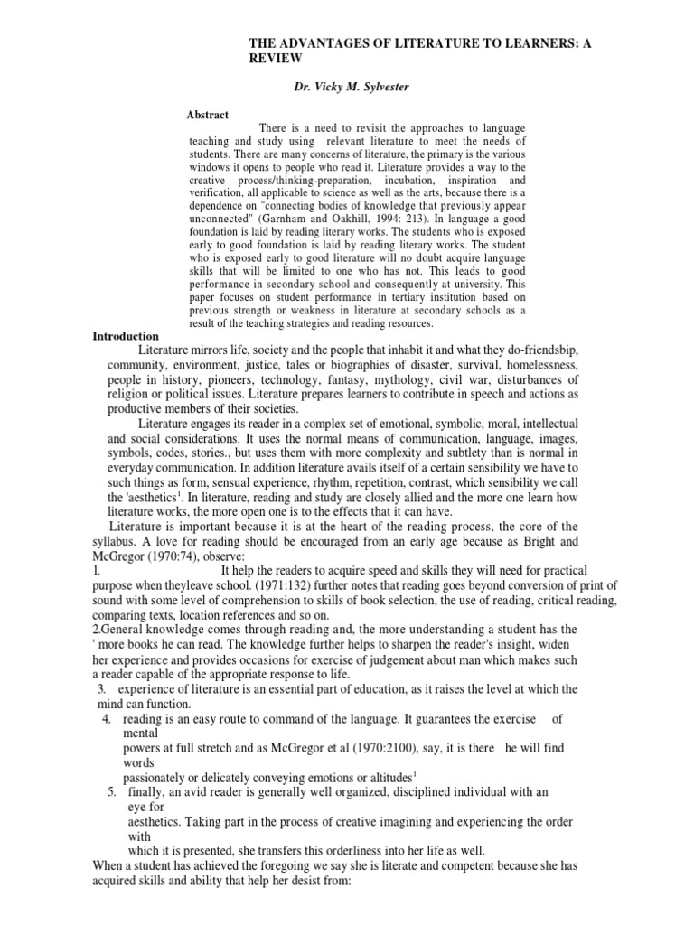 The Advantages of Literature To Learners | PDF | Reading Comprehension ...
