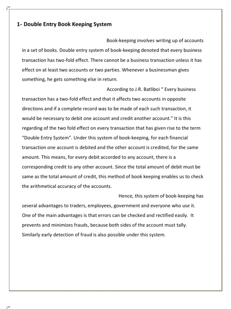 Double Entry Book Keeping System Pdf Debits And Credits Bookkeeping