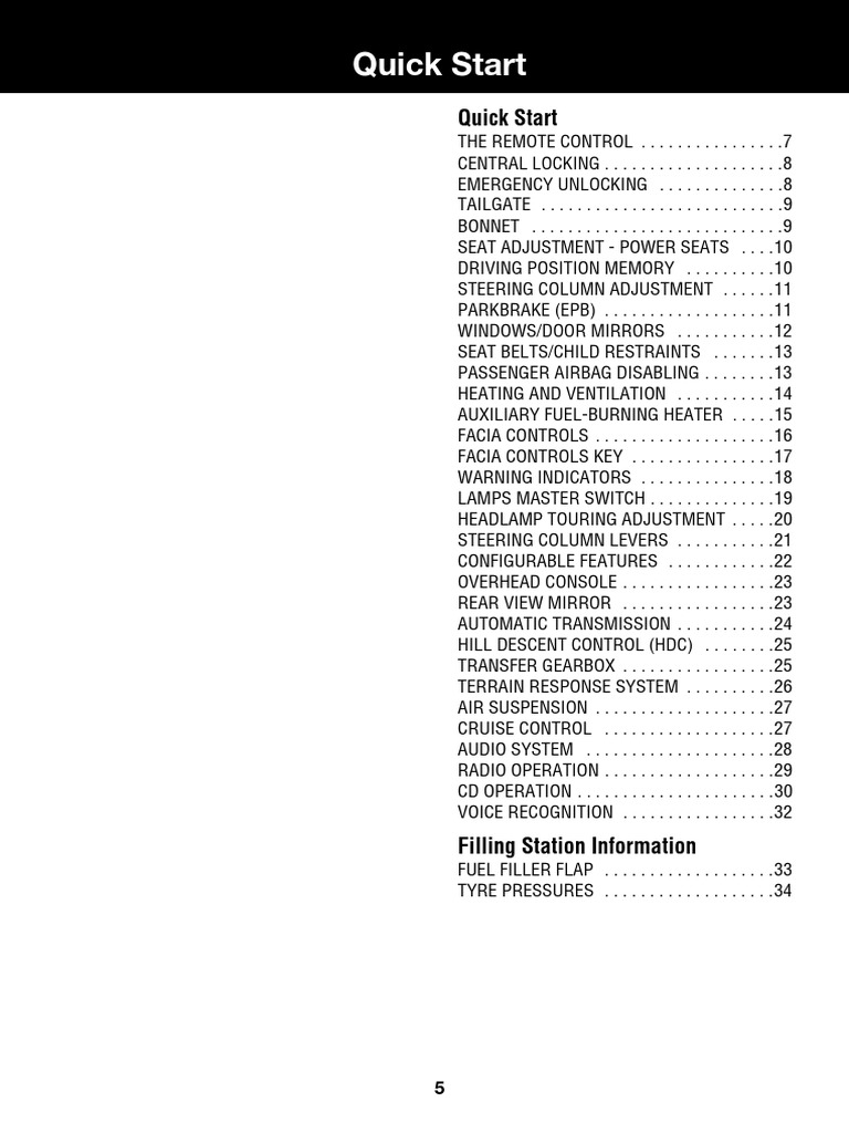 Quick Start RANGE ROVER SPORT | PDF | Headlamp | Seat Belt