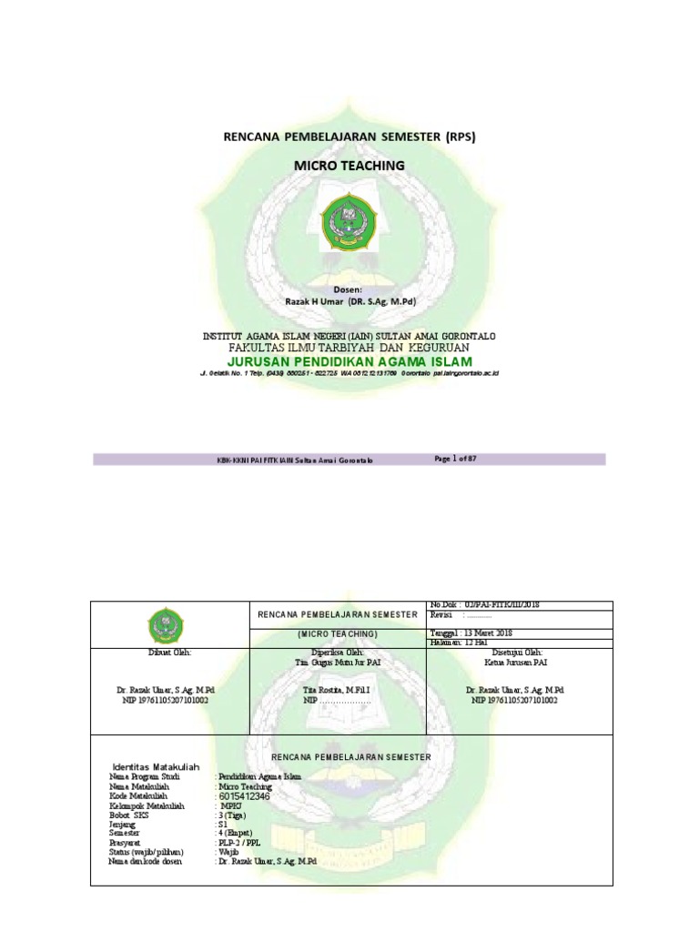 RPS Micro Teaching PAI IAIN Gorontalo | PDF