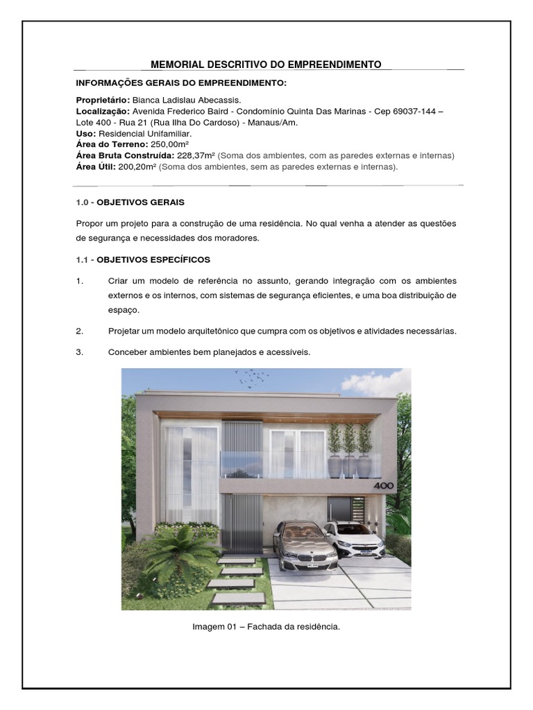 Memorial Descritivo Residencial Manaus | PDF | Argamassa (alvenaria ...