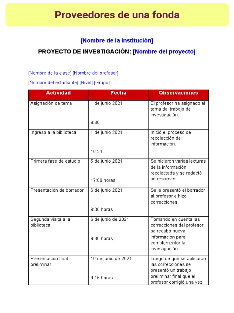 Ejemplo de Bitácora Escolar | PDF