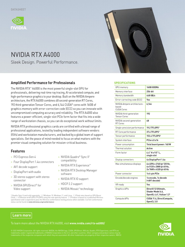 Nvidia RTX A4000 Datasheet | PDF | Graphics Processing Unit | Computer ...