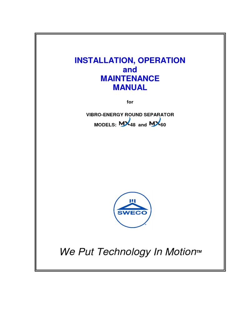 MX48-MX60 Manual CRIBA SWECO | PDF | Bearing (Mechanical) | Hazards