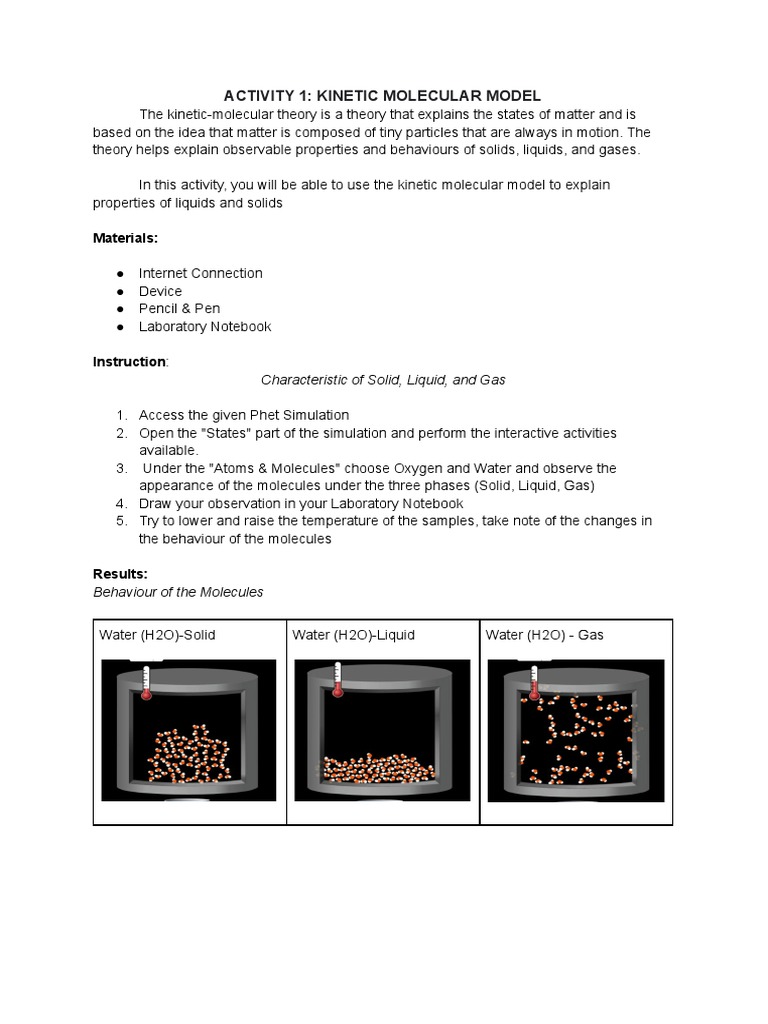 Kinetic Molecular Theory Activity Guide | PDF | Gases | Molecules