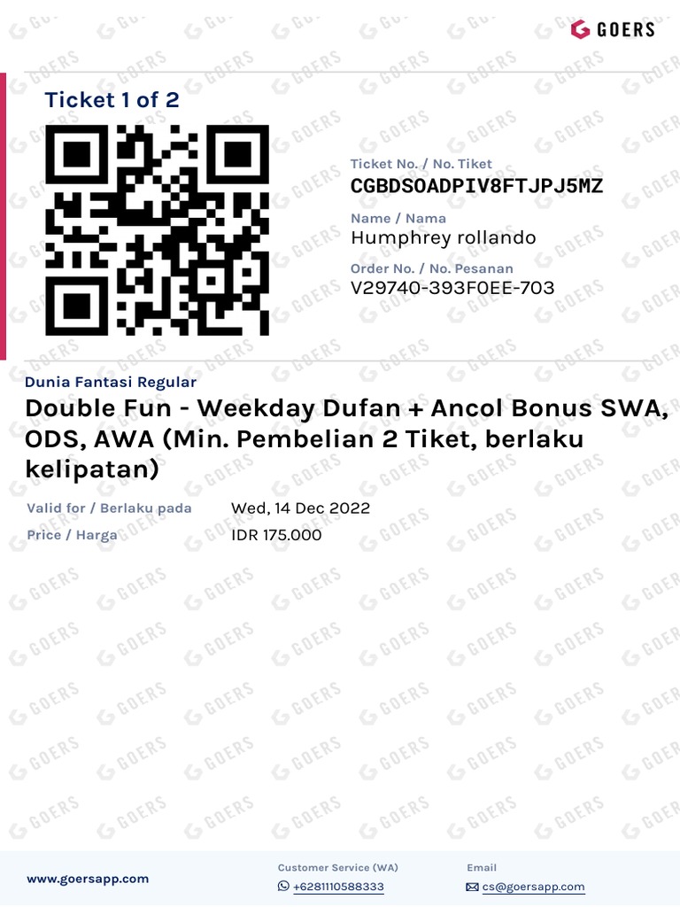 Ticket 1 Of 2 Double Fun Weekday Dufan Ancol Bonus Swa Ods Awa