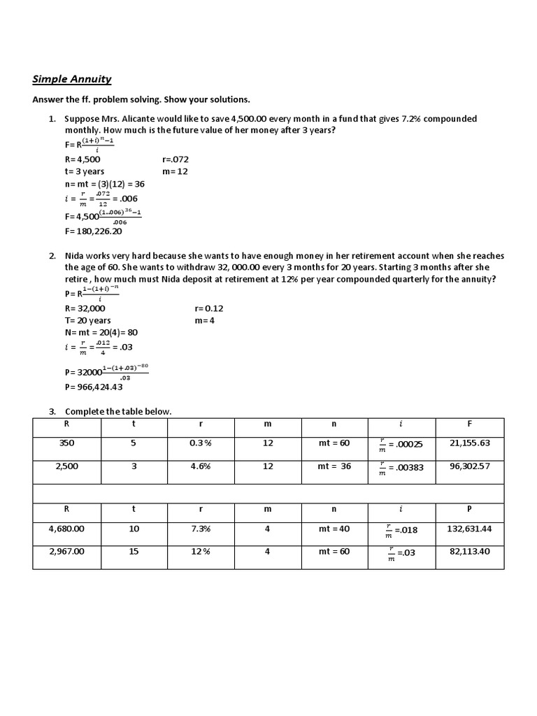 Annuity Calculations and Solutions Guide | PDF | Economies | Personal ...