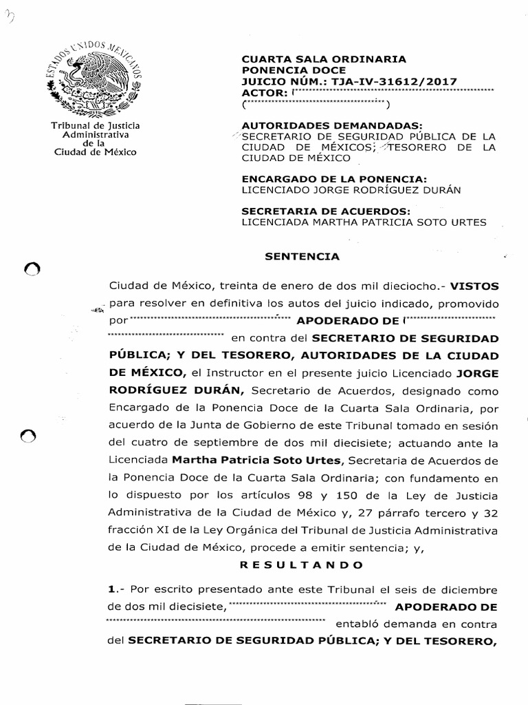 Sentencia Juicio TJA-IV-31612/2017 | PDF | Sentencia (ley) | Caso de ley