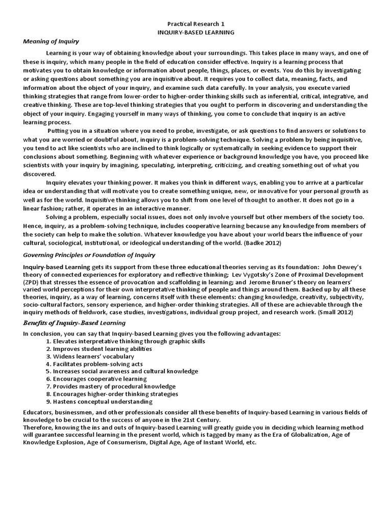 Inquiry based learning pdf inquiry based learning thought