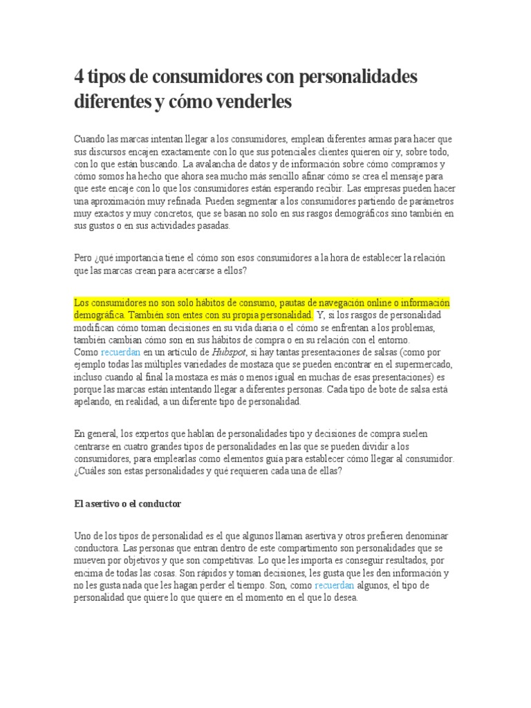 Tipos de consumidores y sus personalidades | PDF | Marca | Los consumidores