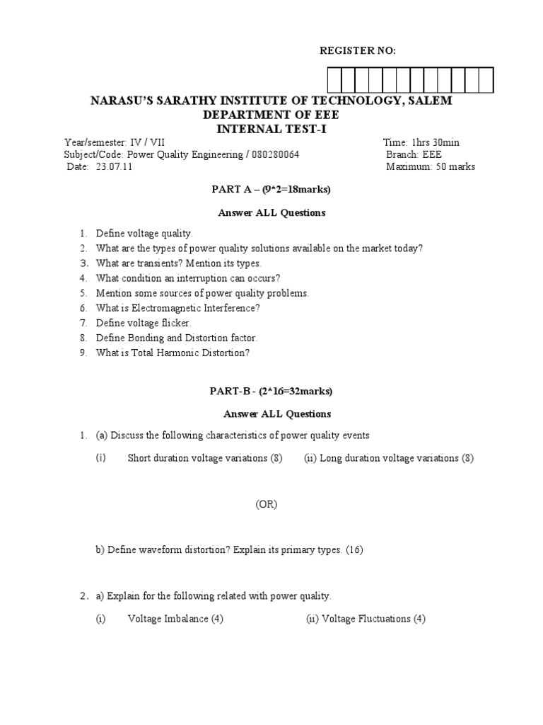 Power Quality Engineering Test Questions | PDF