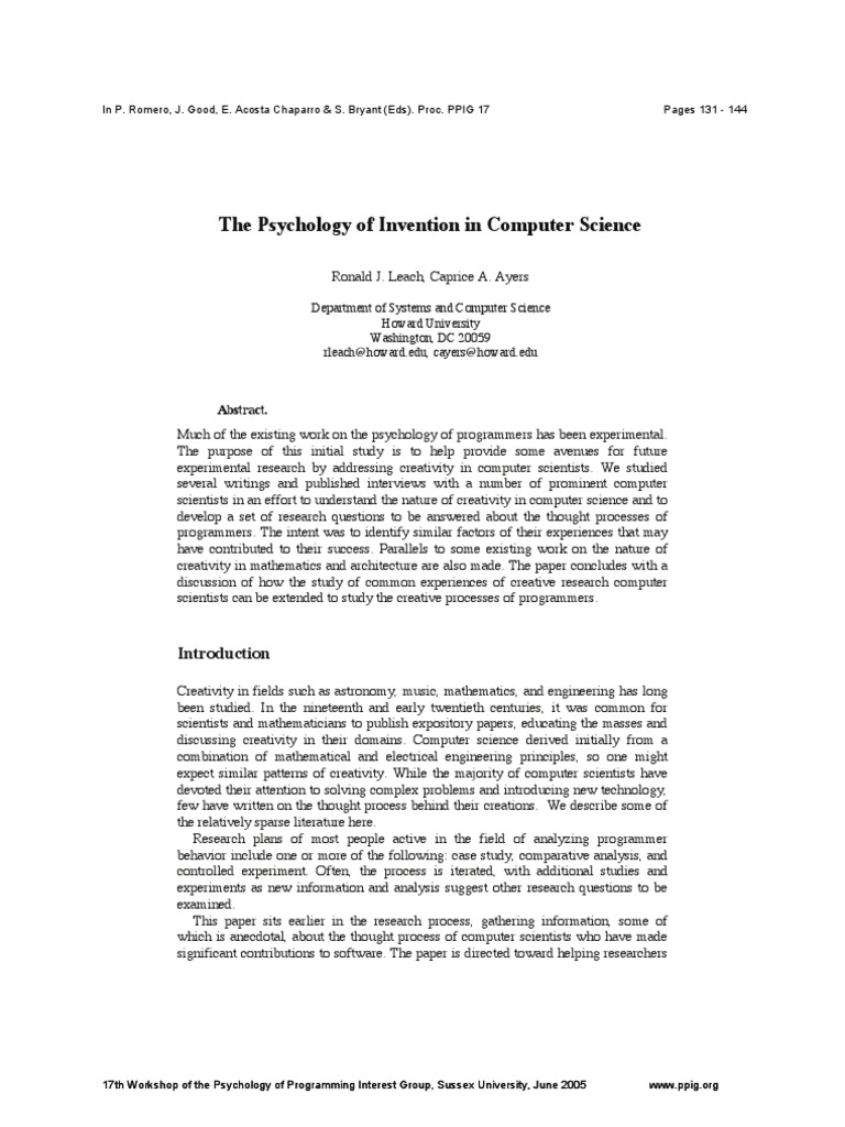 Creativity in Computer Science Research | PDF | Computer Science ...
