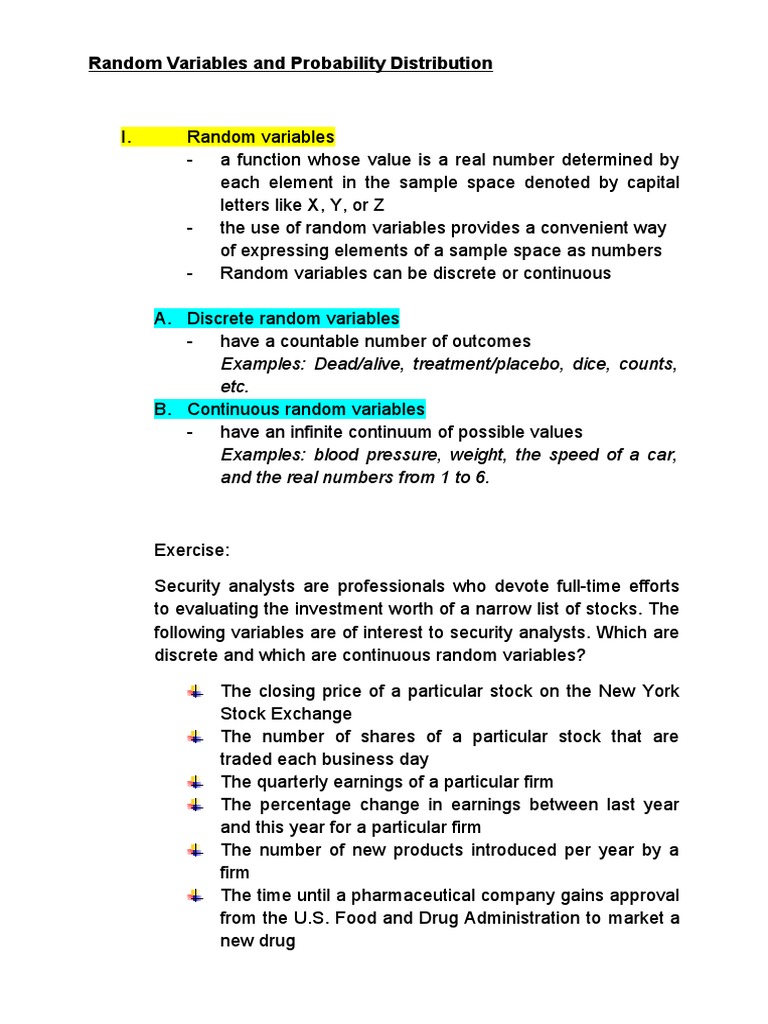 Random Variables and Probability Distribution | PDF | Probability ...