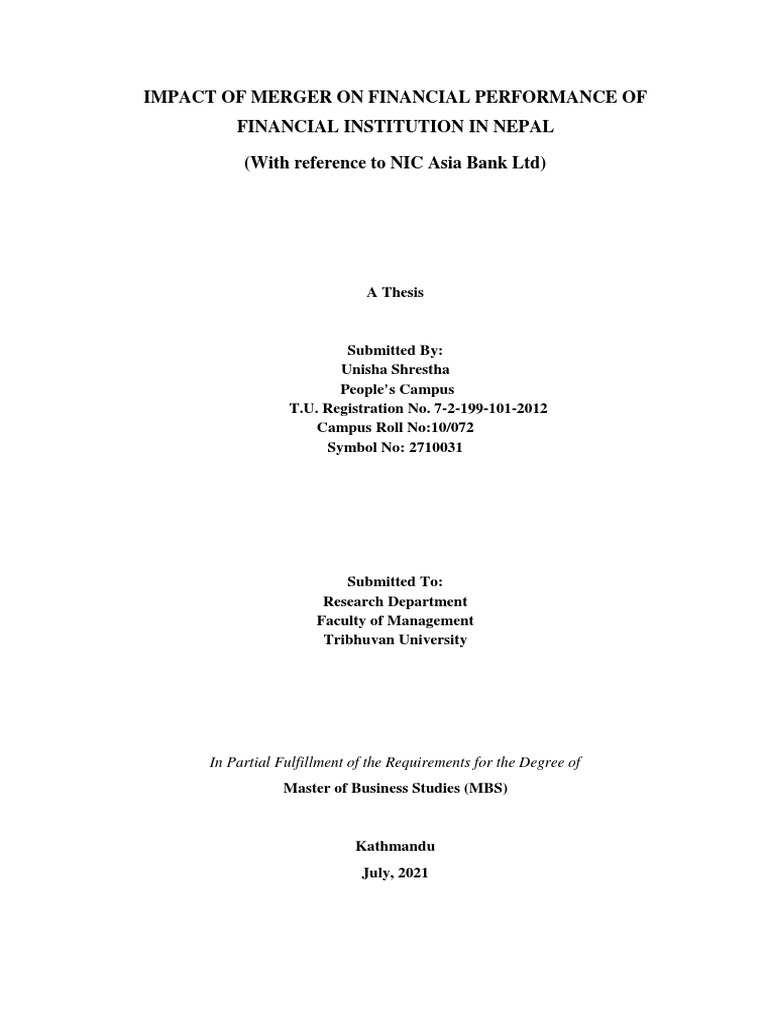 Impact of Merger On Financial Performance of Financial Institution in ...