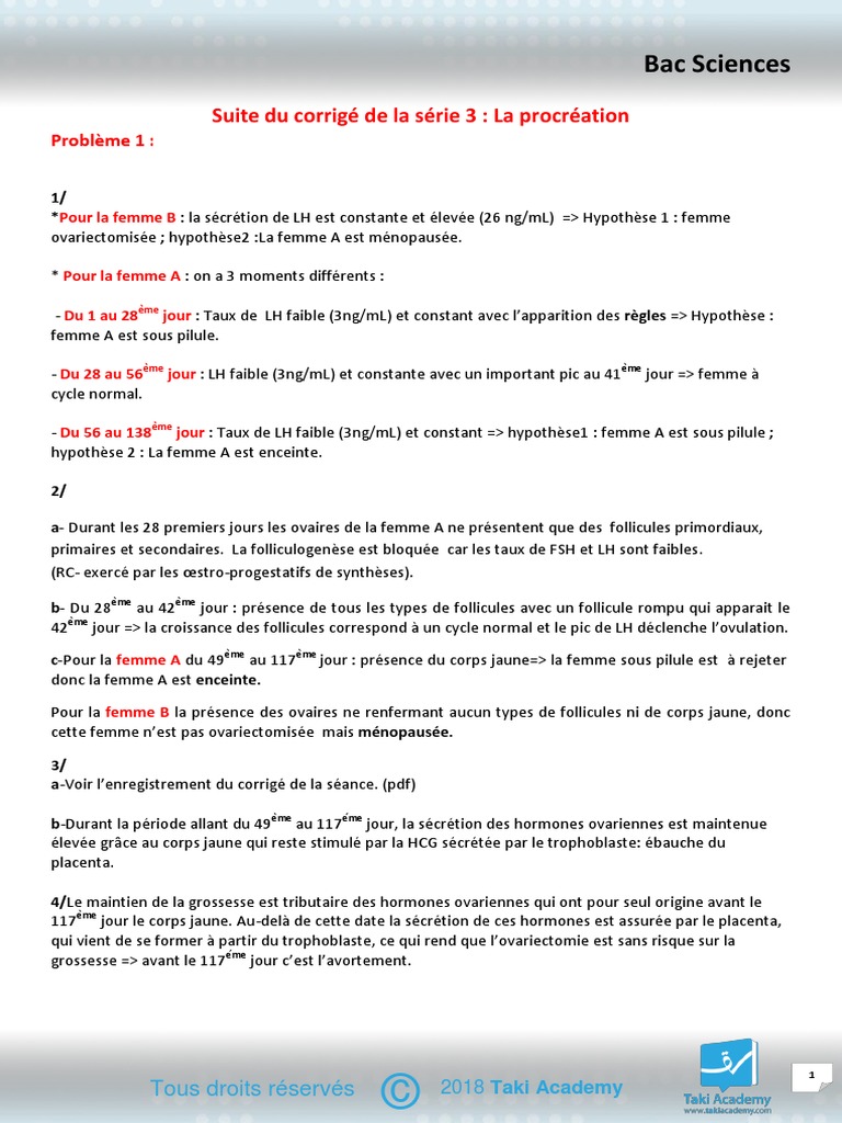 4.suite Du Corrigé de La Série Procréation | PDF | Reproduction ...