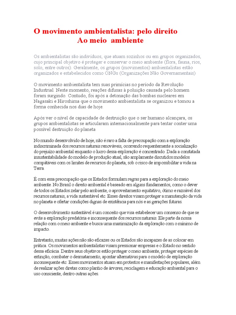 Movimento Ambientalista | PDF