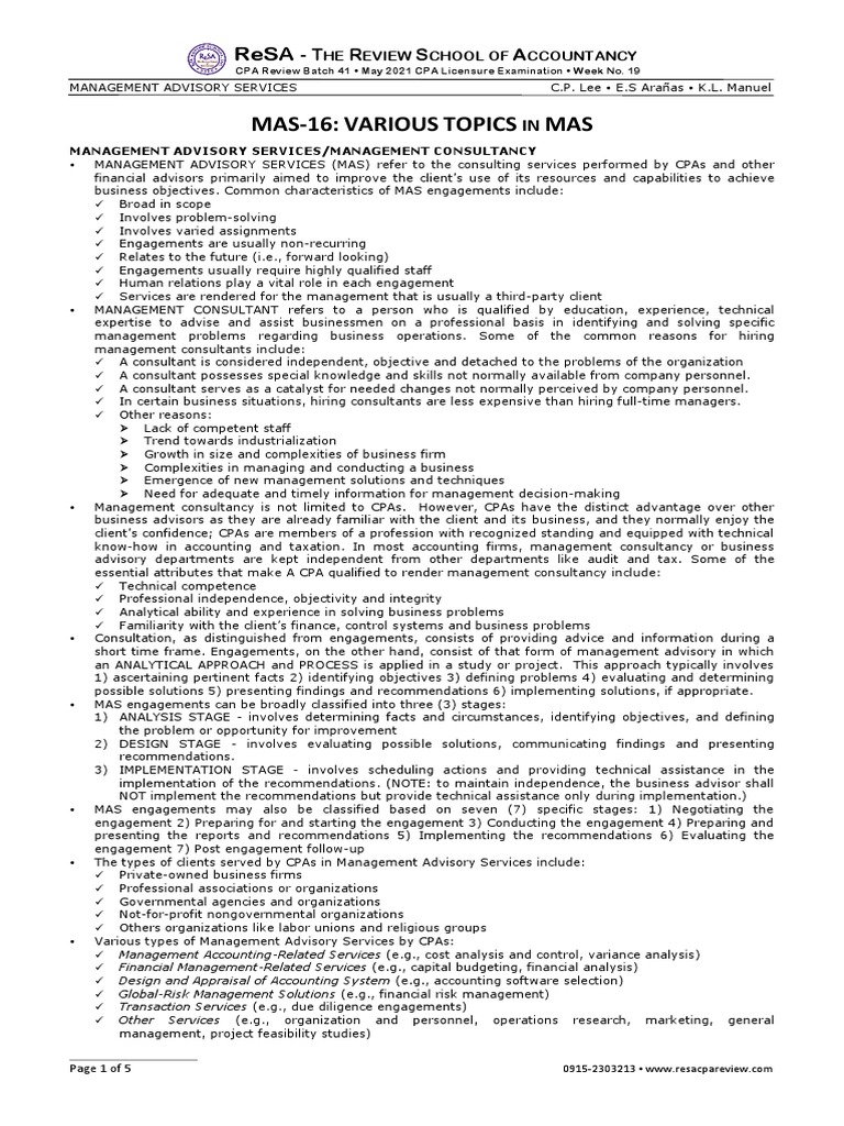 Mas 16 | PDF | Certified Public Accountant | Feasibility Study