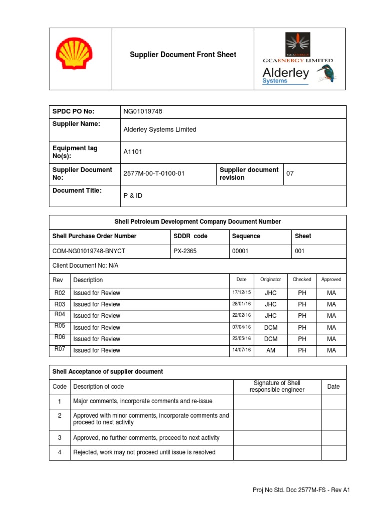 Supplier Document Front Sheet NG01019748 Alderley Systems Limited PDF