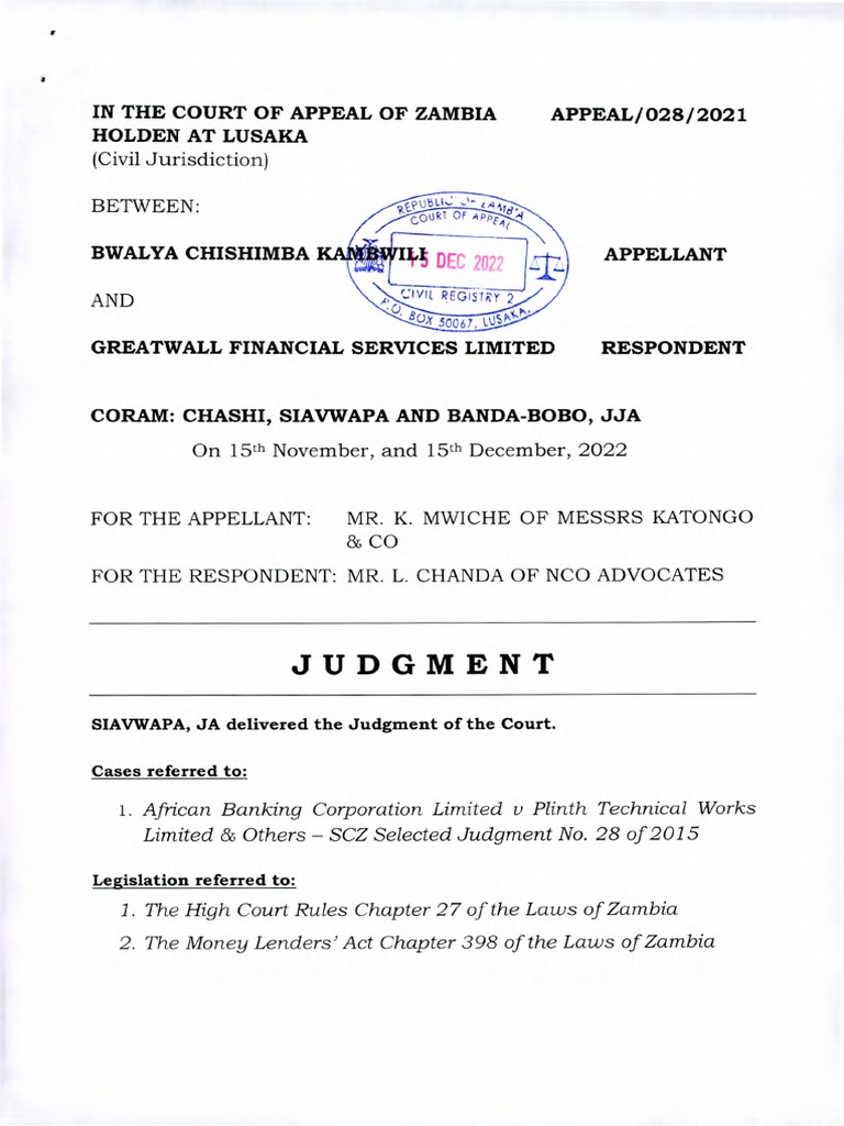 Court of Appeal of Zambia Hears Case Regarding Alleged Disguised