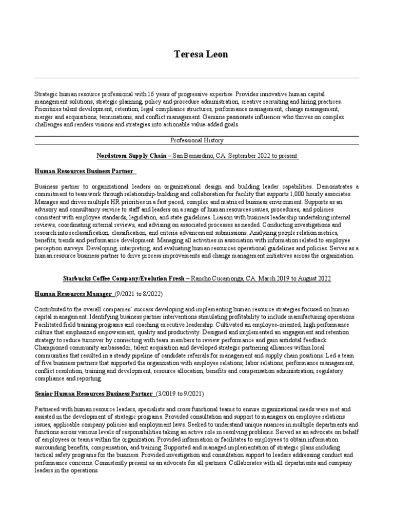 Teresa Leon Nordstrom Supply Chain Human Resources Business Partner