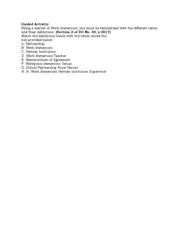 Work Immersion Guided Activity | PDF