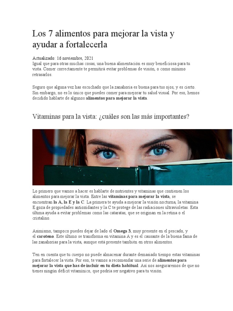Alimentos para mejorar la vista | PDF | Alimentos | Vegetales